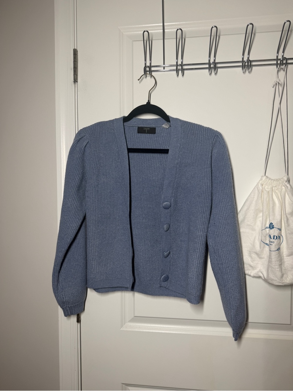 Tahari Light Blue Ribbed Button-Front Cardigan - Picture 3 of 4